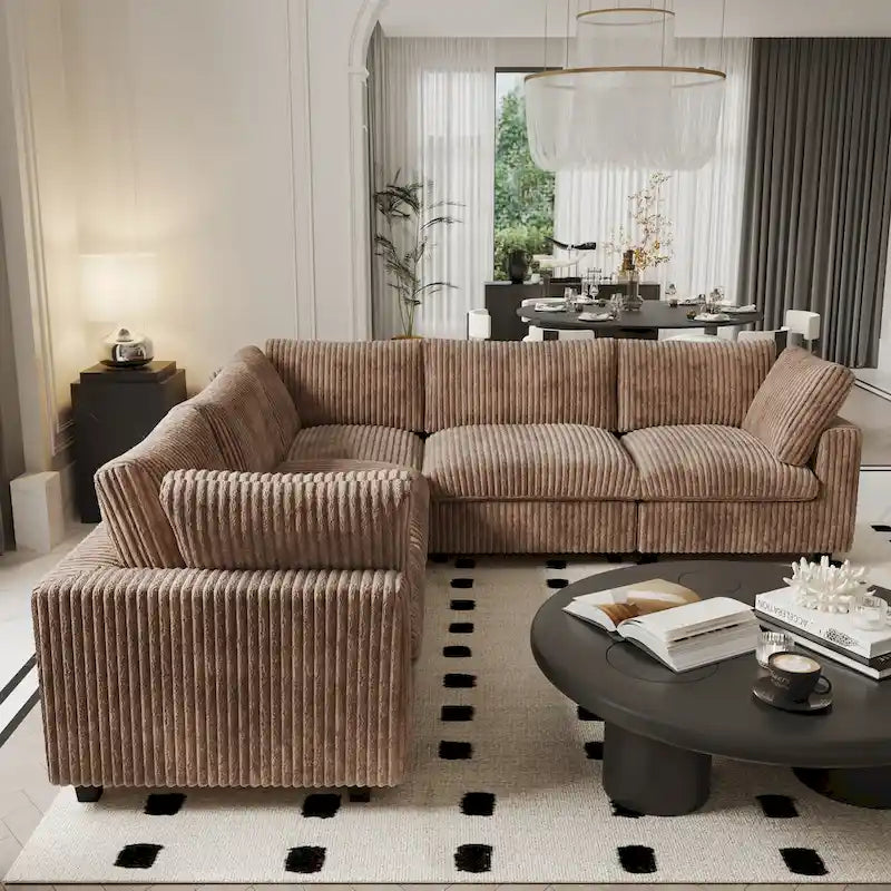 Modular Sectional Couch, Convertible V Shaped Sofa for Living Room, Deep Seat Cloud Sectional Couch, 5 Seat Comfy Modular Sofa