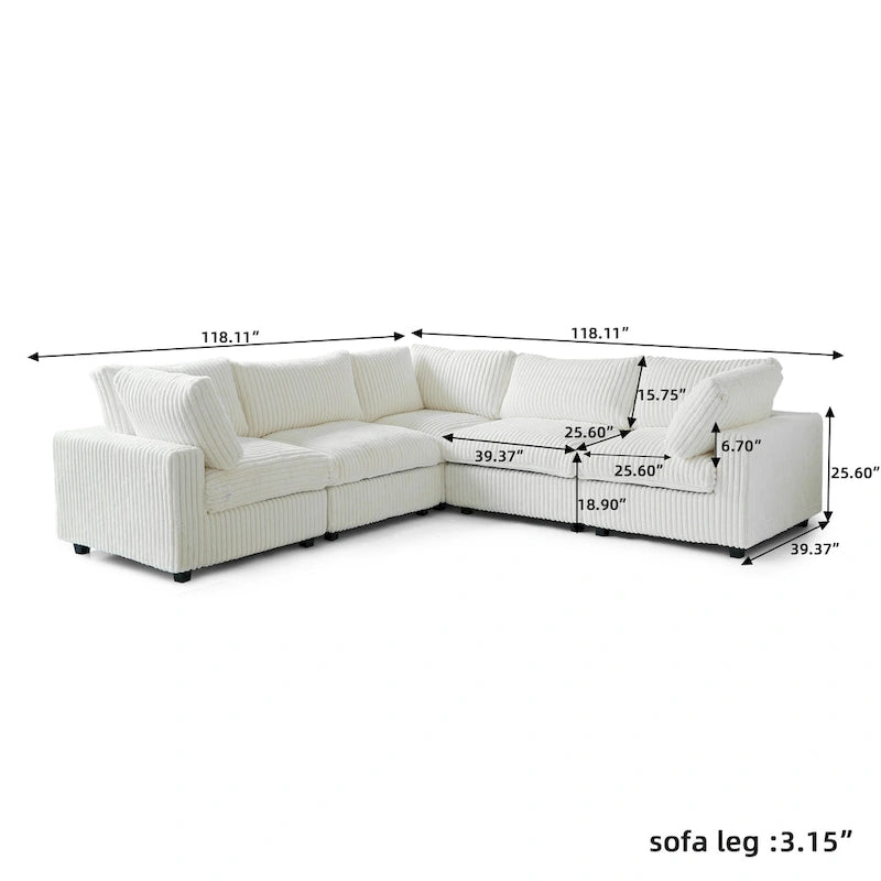 Modular Sectional Couch, Convertible V Shaped Sofa for Living Room, Deep Seat Cloud Sectional Couch, 5 Seat Comfy Modular Sofa