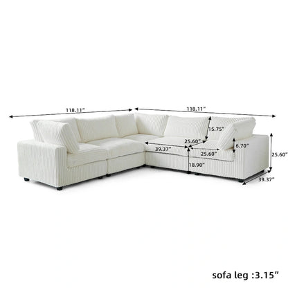Modular Sectional Couch, Convertible V Shaped Sofa for Living Room, Deep Seat Cloud Sectional Couch, 5 Seat Comfy Modular Sofa