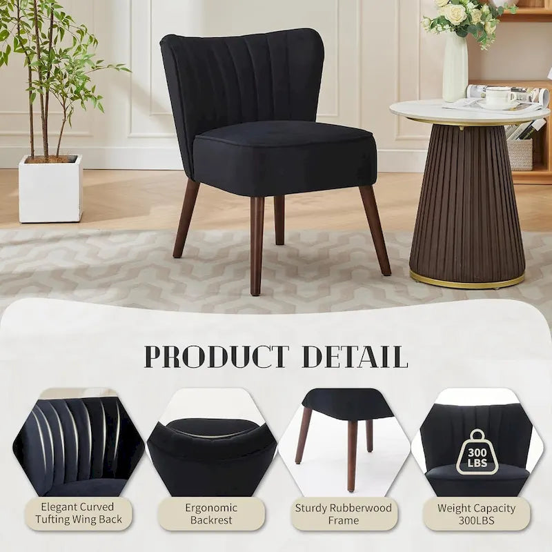 Modern Velvet Accent Chair, Soft Upholstered Living Room Chair with Wooden Legs