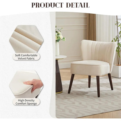 Modern Velvet Accent Chair, Soft Upholstered Living Room Chair with Wooden Legs