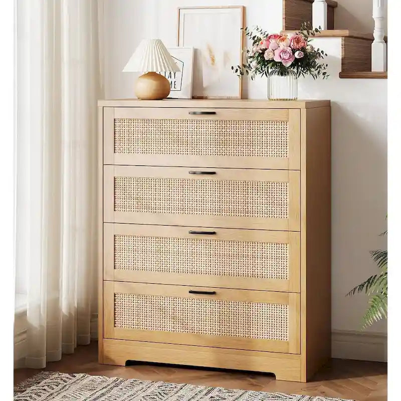 Rattan 4 Drawer Dresser for Bedroom