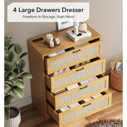 Rattan 4 Drawer Dresser for Bedroom