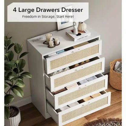 Rattan 4 Drawer Dresser for Bedroom