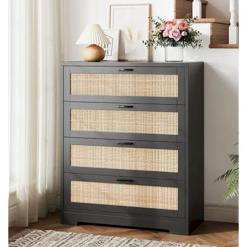 Rattan 4 Drawer Dresser for Bedroom
