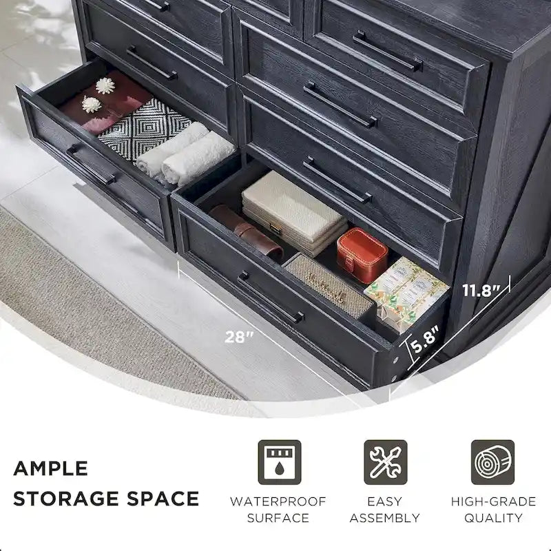 Farmhouse 9 Drawers Dresser Chests for Bedroom, Wood Chest of Drawers