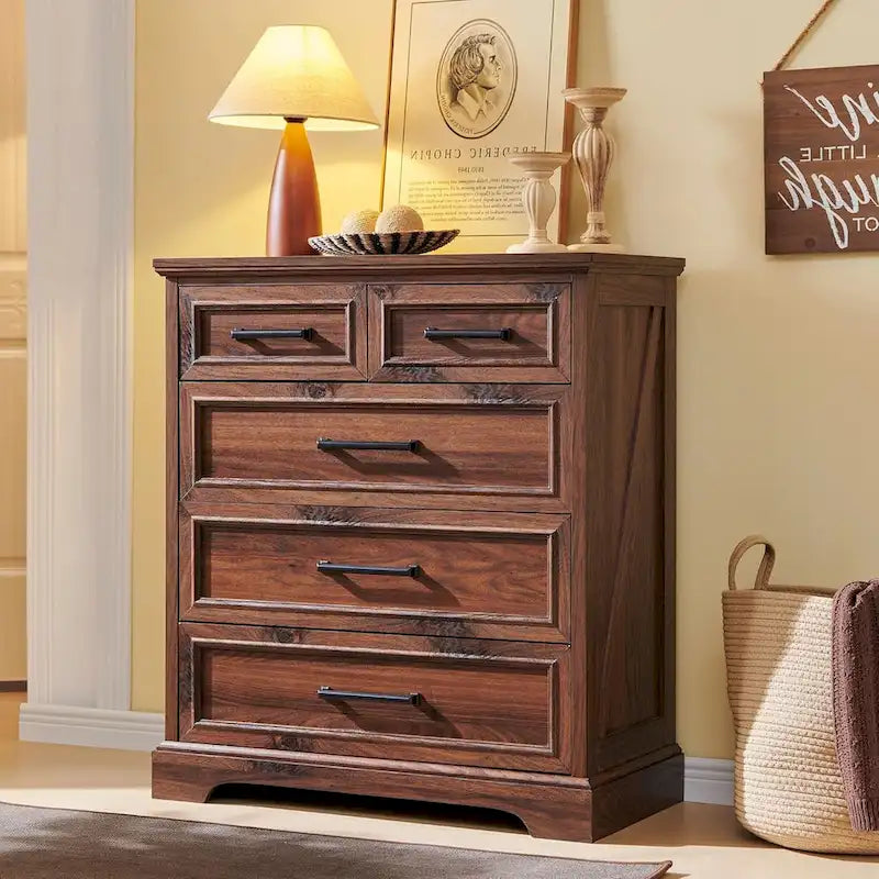 Farmhouse 5 Drawer Dresser for Bedroom, Modern Chest of Drawers