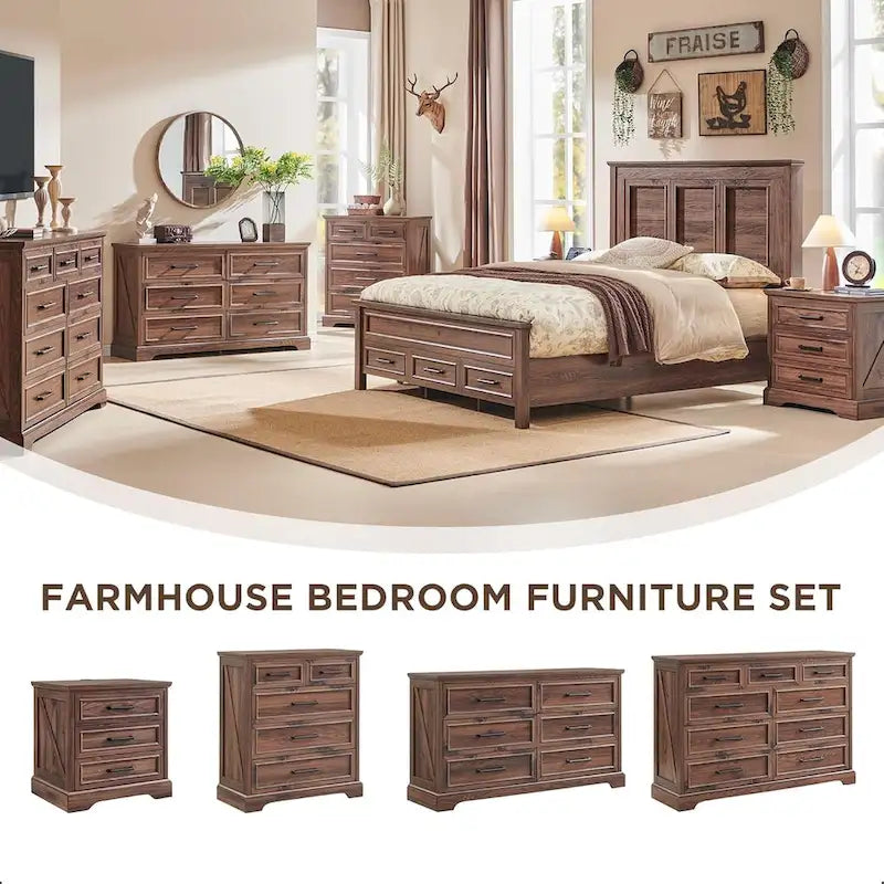 Farmhouse 5 Drawer Dresser for Bedroom, Modern Chest of Drawers