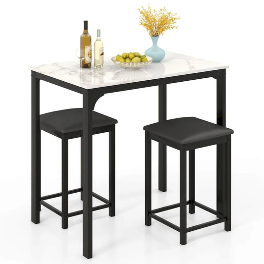 Costway 3 Piece Counter Height Dining Set Faux Marble Table 2 Chairs