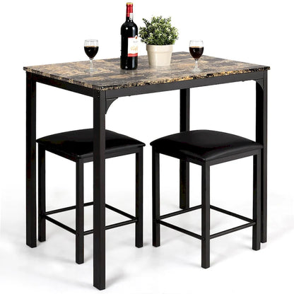Costway 3 Piece Counter Height Dining Set Faux Marble Table 2 Chairs