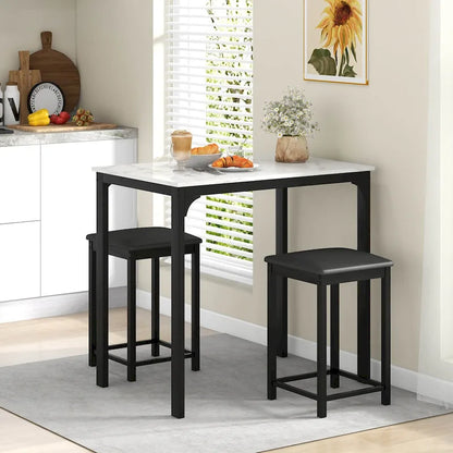 Costway 3 Piece Counter Height Dining Set Faux Marble Table 2 Chairs