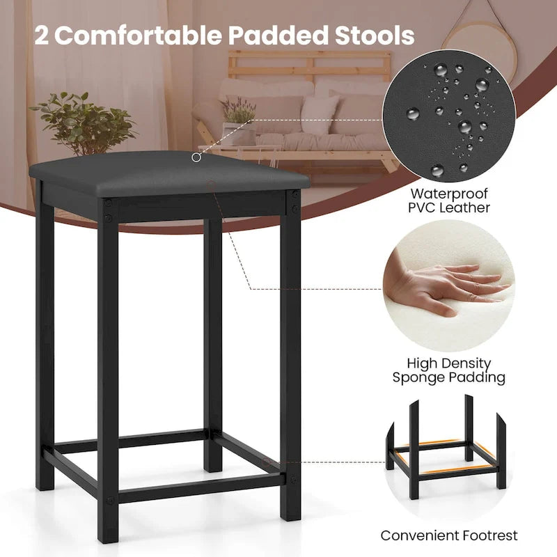 Costway 3 Piece Counter Height Dining Set Faux Marble Table 2 Chairs