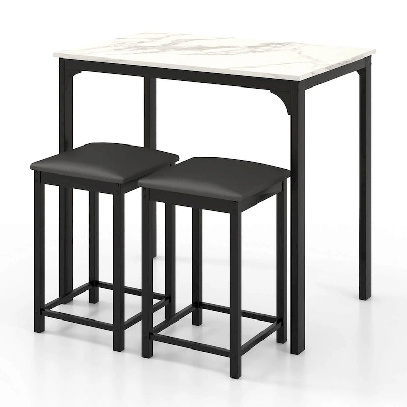 Costway 3 Piece Counter Height Dining Set Faux Marble Table 2 Chairs