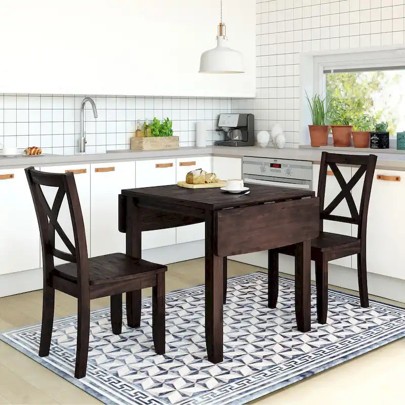 Drop Leaf Breakfast Nook Dining Table Set Small Apartment Dining Table and Chairs Set with 2 X-Back Chairs for Kitchen