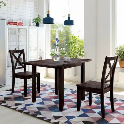 Drop Leaf Breakfast Nook Dining Table Set Small Apartment Dining Table and Chairs Set with 2 X-Back Chairs for Kitchen