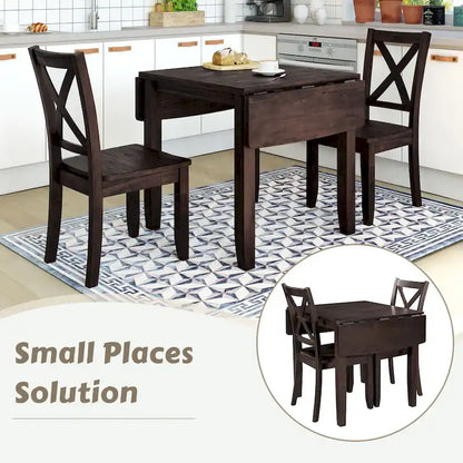 Drop Leaf Breakfast Nook Dining Table Set Small Apartment Dining Table and Chairs Set with 2 X-Back Chairs for Kitchen