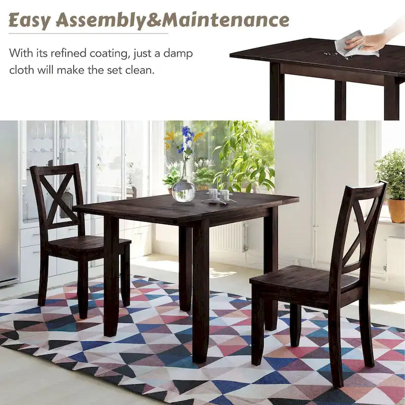 Drop Leaf Breakfast Nook Dining Table Set Small Apartment Dining Table and Chairs Set with 2 X-Back Chairs for Kitchen