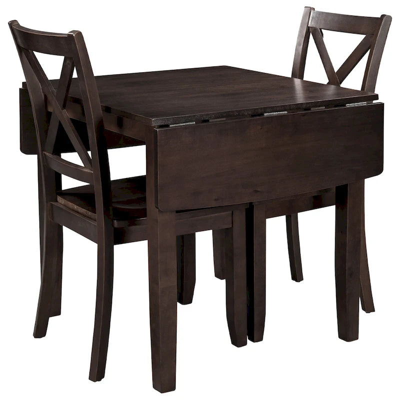 Drop Leaf Breakfast Nook Dining Table Set Small Apartment Dining Table and Chairs Set with 2 X-Back Chairs for Kitchen