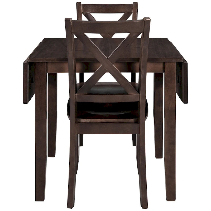 Drop Leaf Breakfast Nook Dining Table Set Small Apartment Dining Table and Chairs Set with 2 X-Back Chairs for Kitchen