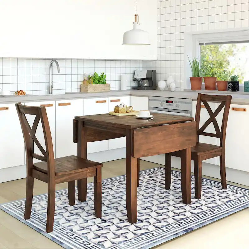 Drop Leaf Breakfast Nook Dining Table Set Small Apartment Dining Table and Chairs Set with 2 X-Back Chairs for Kitchen
