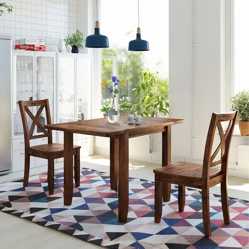 Drop Leaf Breakfast Nook Dining Table Set Small Apartment Dining Table and Chairs Set with 2 X-Back Chairs for Kitchen