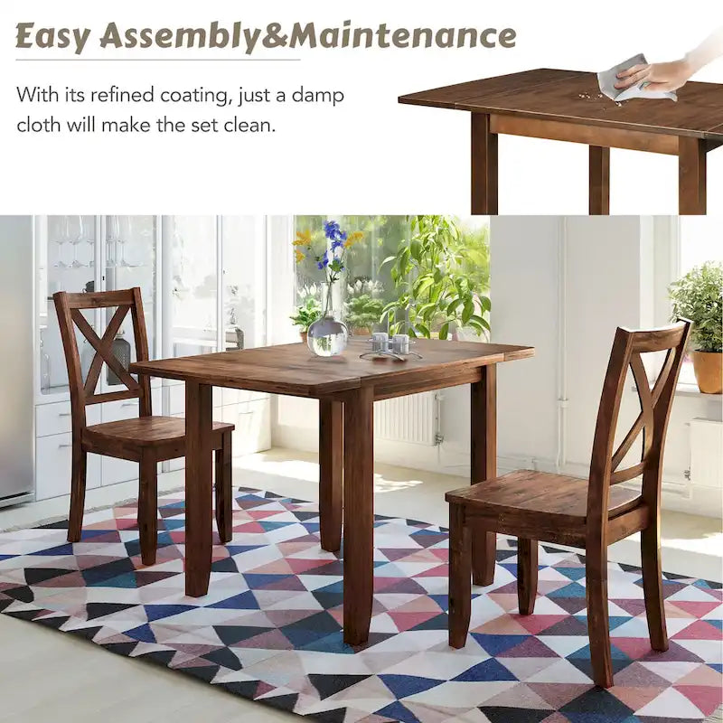 Drop Leaf Breakfast Nook Dining Table Set Small Apartment Dining Table and Chairs Set with 2 X-Back Chairs for Kitchen