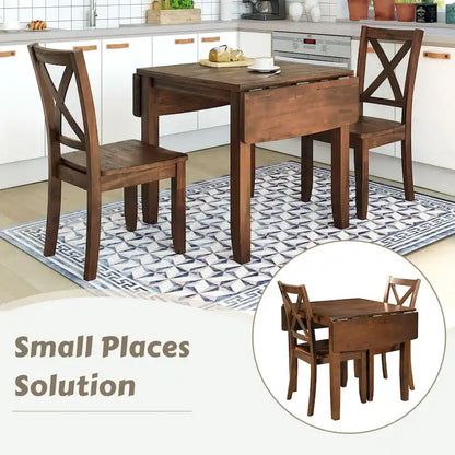 Drop Leaf Breakfast Nook Dining Table Set Small Apartment Dining Table and Chairs Set with 2 X-Back Chairs for Kitchen