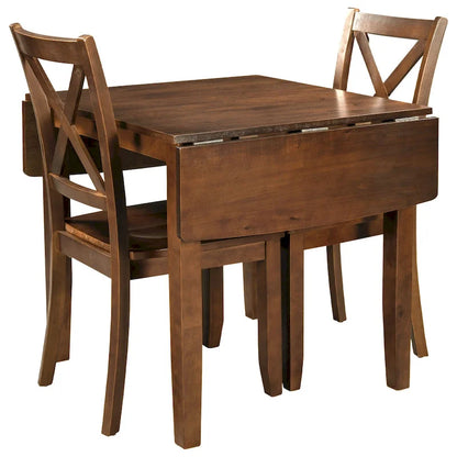 Drop Leaf Breakfast Nook Dining Table Set Small Apartment Dining Table and Chairs Set with 2 X-Back Chairs for Kitchen