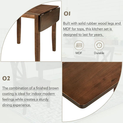 Drop Leaf Breakfast Nook Dining Table Set Small Apartment Dining Table and Chairs Set with 2 X-Back Chairs for Kitchen