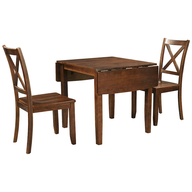 Drop Leaf Breakfast Nook Dining Table Set Small Apartment Dining Table and Chairs Set with 2 X-Back Chairs for Kitchen