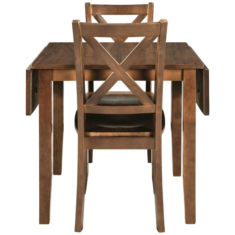 Drop Leaf Breakfast Nook Dining Table Set Small Apartment Dining Table and Chairs Set with 2 X-Back Chairs for Kitchen