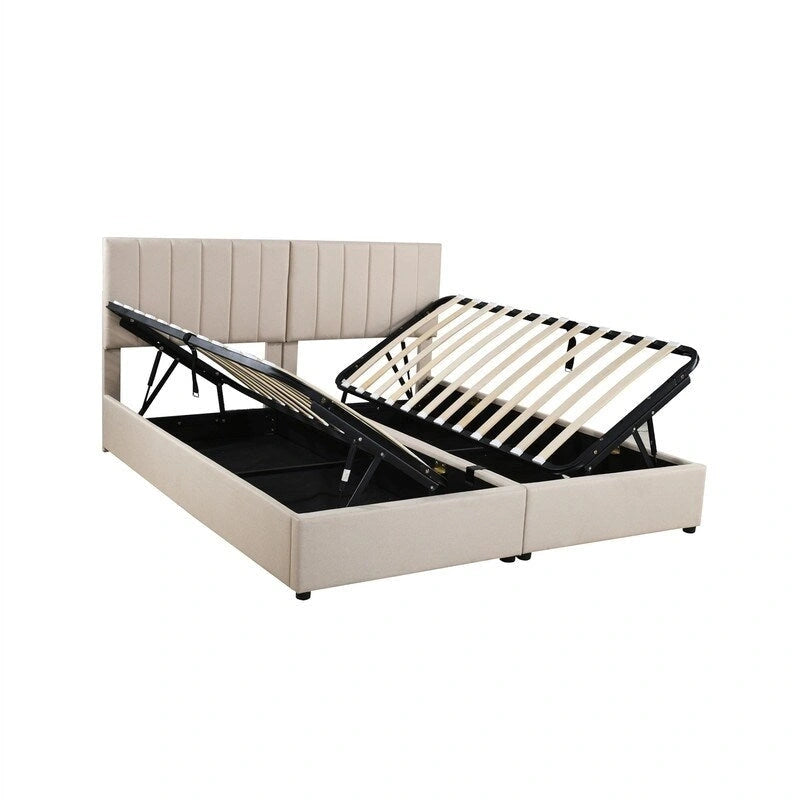 Twin/King Size Upholstered Platform Bed Frame a Hydraulic Storage System, Lift Up Storage Bed with Headboard and Slats Support