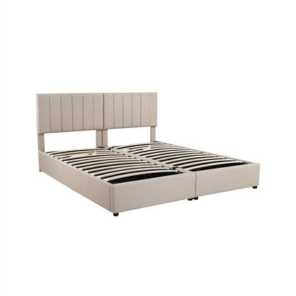 Twin/King Size Upholstered Platform Bed Frame a Hydraulic Storage System, Lift Up Storage Bed with Headboard and Slats Support