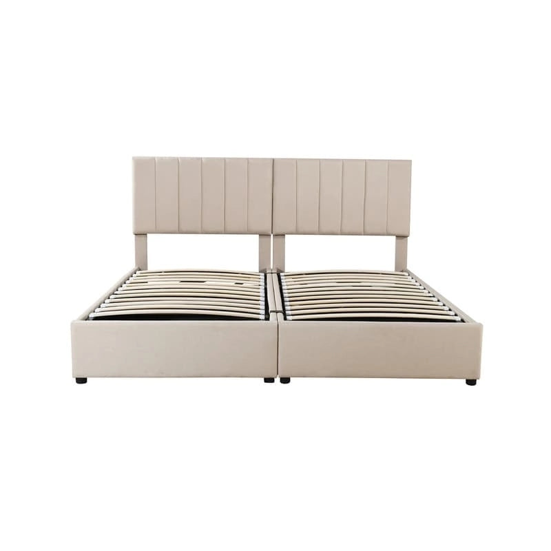 Twin/King Size Upholstered Platform Bed Frame a Hydraulic Storage System, Lift Up Storage Bed with Headboard and Slats Support