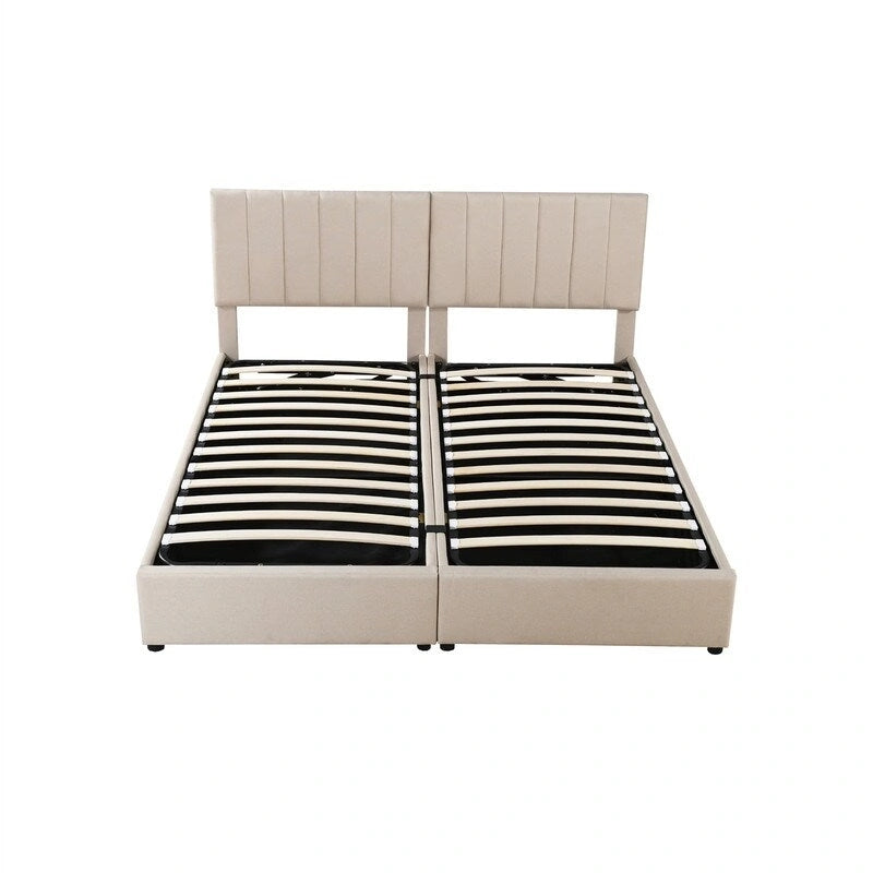 Twin/King Size Upholstered Platform Bed Frame a Hydraulic Storage System, Lift Up Storage Bed with Headboard and Slats Support