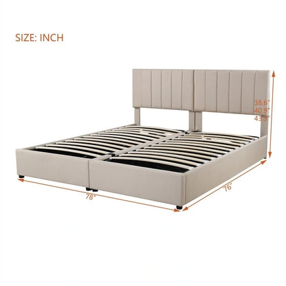 Twin/King Size Upholstered Platform Bed Frame a Hydraulic Storage System, Lift Up Storage Bed with Headboard and Slats Support