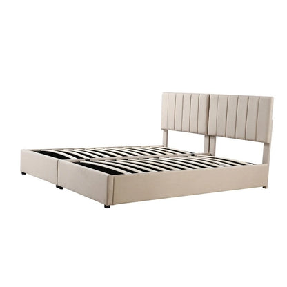 Twin/King Size Upholstered Platform Bed Frame a Hydraulic Storage System, Lift Up Storage Bed with Headboard and Slats Support