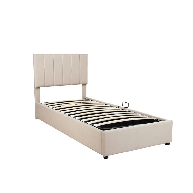 Twin/King Size Upholstered Platform Bed Frame a Hydraulic Storage System, Lift Up Storage Bed with Headboard and Slats Support