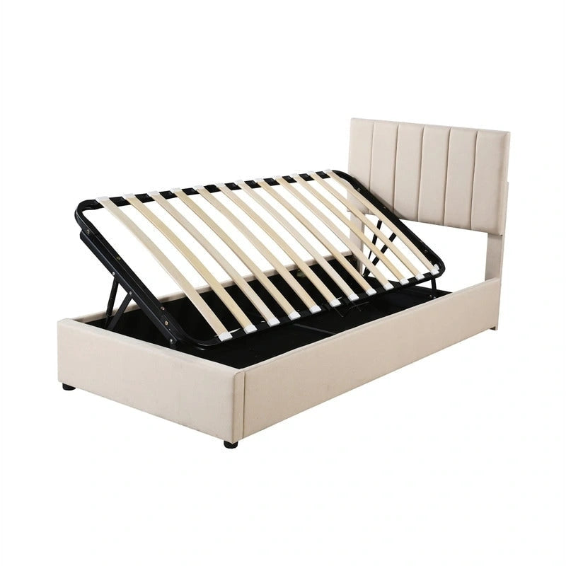 Twin/King Size Upholstered Platform Bed Frame a Hydraulic Storage System, Lift Up Storage Bed with Headboard and Slats Support