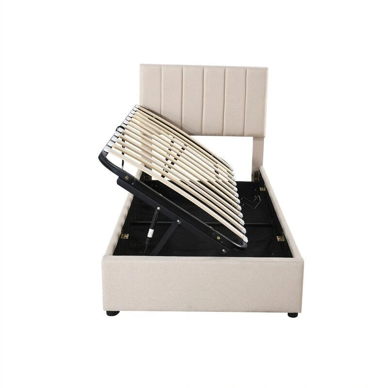 Twin/King Size Upholstered Platform Bed Frame a Hydraulic Storage System, Lift Up Storage Bed with Headboard and Slats Support