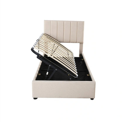 Twin/King Size Upholstered Platform Bed Frame a Hydraulic Storage System, Lift Up Storage Bed with Headboard and Slats Support
