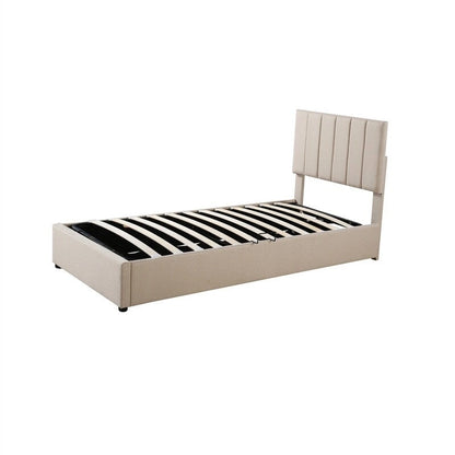 Twin/King Size Upholstered Platform Bed Frame a Hydraulic Storage System, Lift Up Storage Bed with Headboard and Slats Support