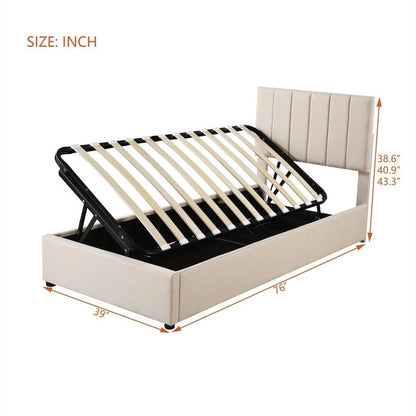 Twin/King Size Upholstered Platform Bed Frame a Hydraulic Storage System, Lift Up Storage Bed with Headboard and Slats Support