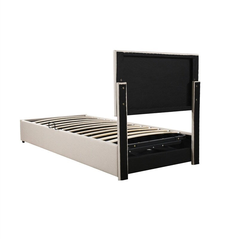 Twin/King Size Upholstered Platform Bed Frame a Hydraulic Storage System, Lift Up Storage Bed with Headboard and Slats Support