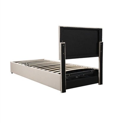 Twin/King Size Upholstered Platform Bed Frame a Hydraulic Storage System, Lift Up Storage Bed with Headboard and Slats Support
