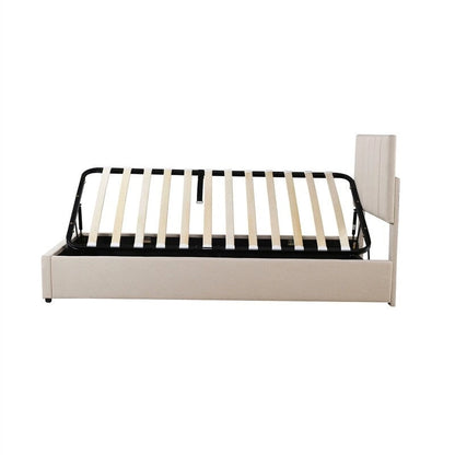 Twin/King Size Upholstered Platform Bed Frame a Hydraulic Storage System, Lift Up Storage Bed with Headboard and Slats Support