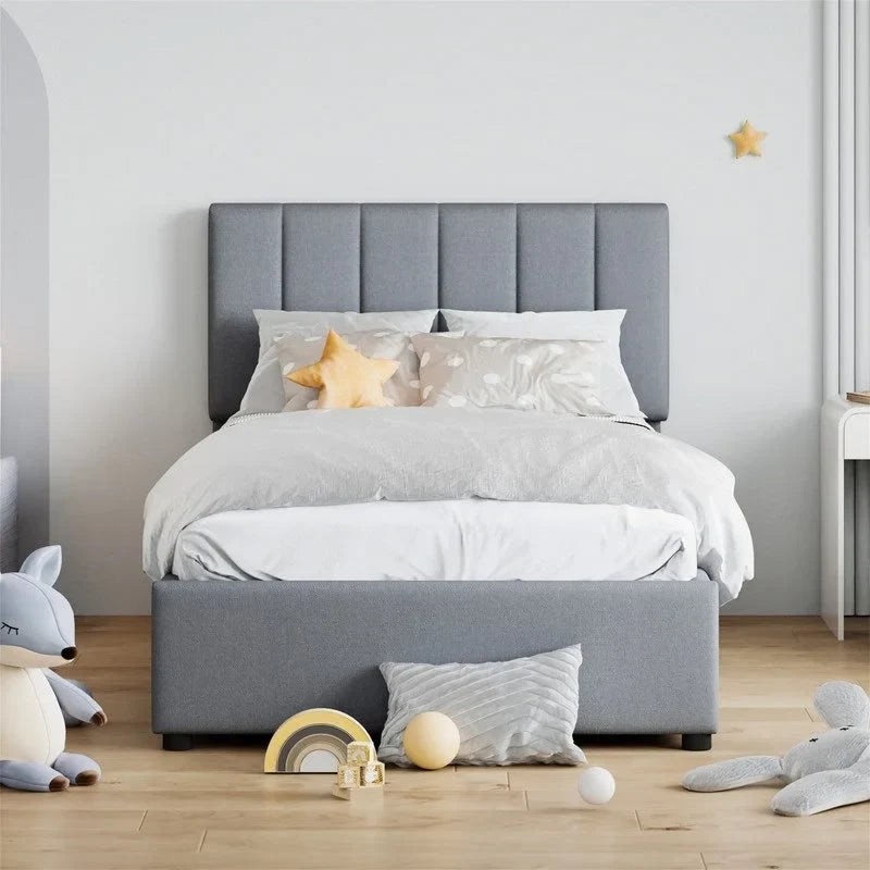 Twin/King Size Upholstered Platform Bed Frame a Hydraulic Storage System, Lift Up Storage Bed with Headboard and Slats Support