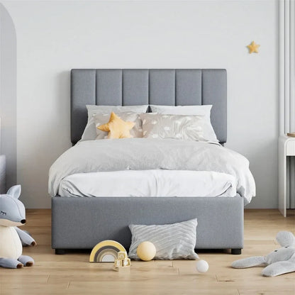 Twin/King Size Upholstered Platform Bed Frame a Hydraulic Storage System, Lift Up Storage Bed with Headboard and Slats Support