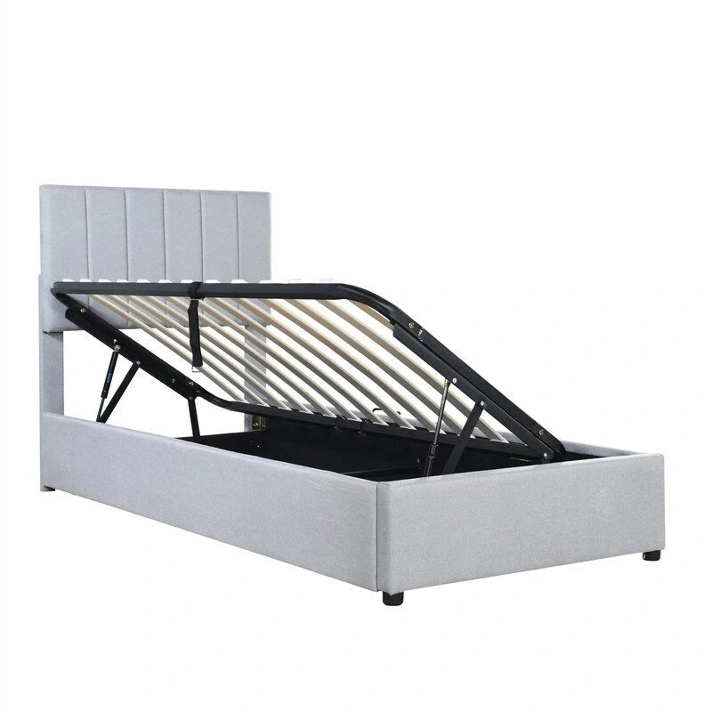 Twin/King Size Upholstered Platform Bed Frame a Hydraulic Storage System, Lift Up Storage Bed with Headboard and Slats Support