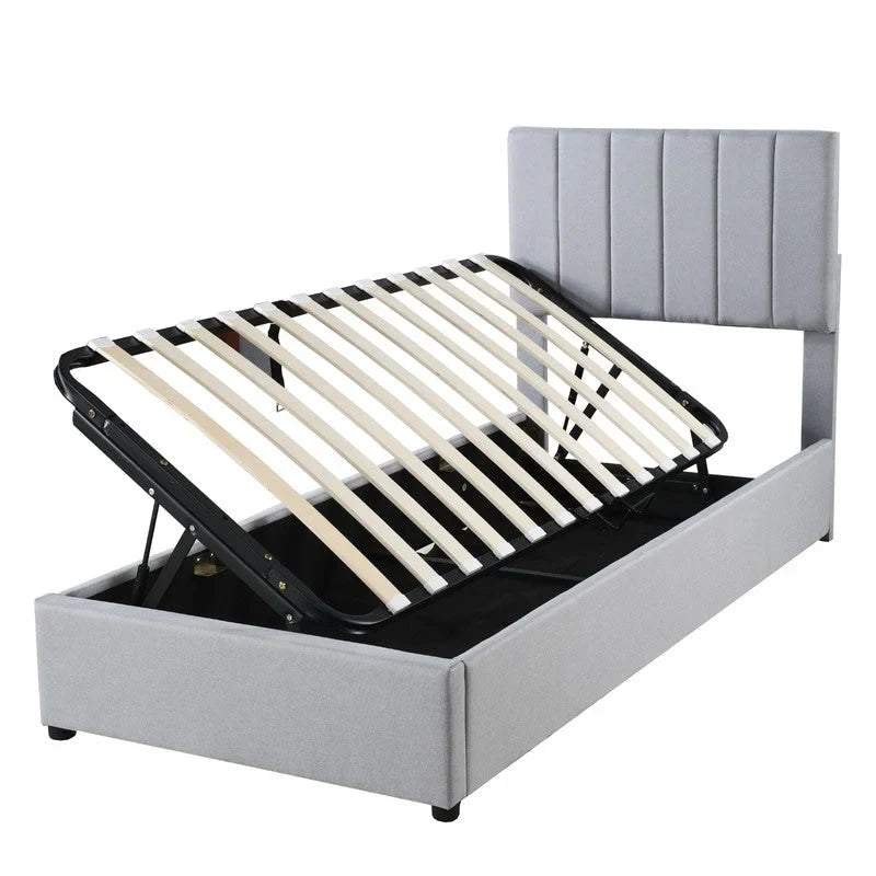 Twin/King Size Upholstered Platform Bed Frame a Hydraulic Storage System, Lift Up Storage Bed with Headboard and Slats Support